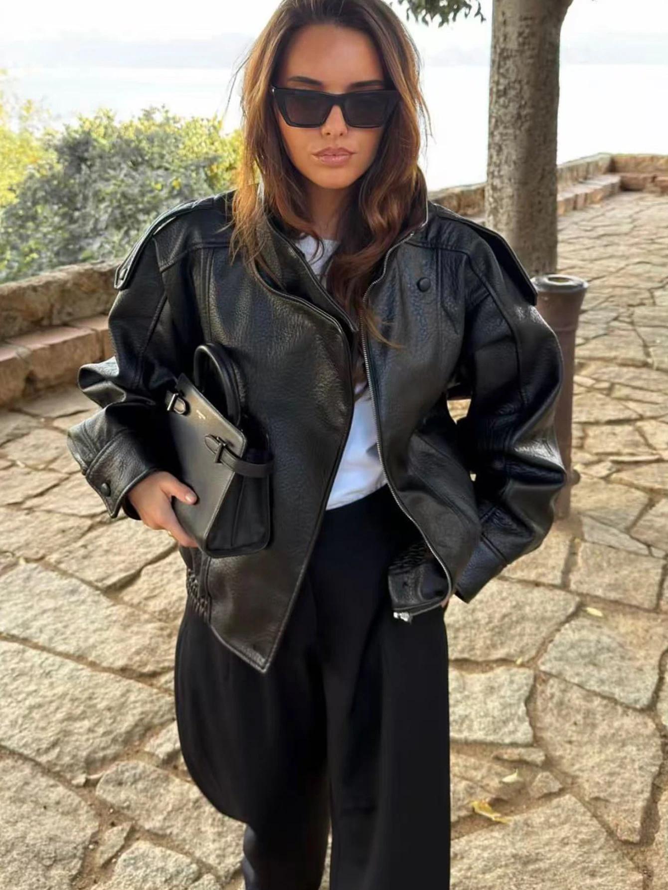 Automne hiver femmes veste en cuir 2025 lâche casual PU Faux cuir vestes manteau mode rue moto veste