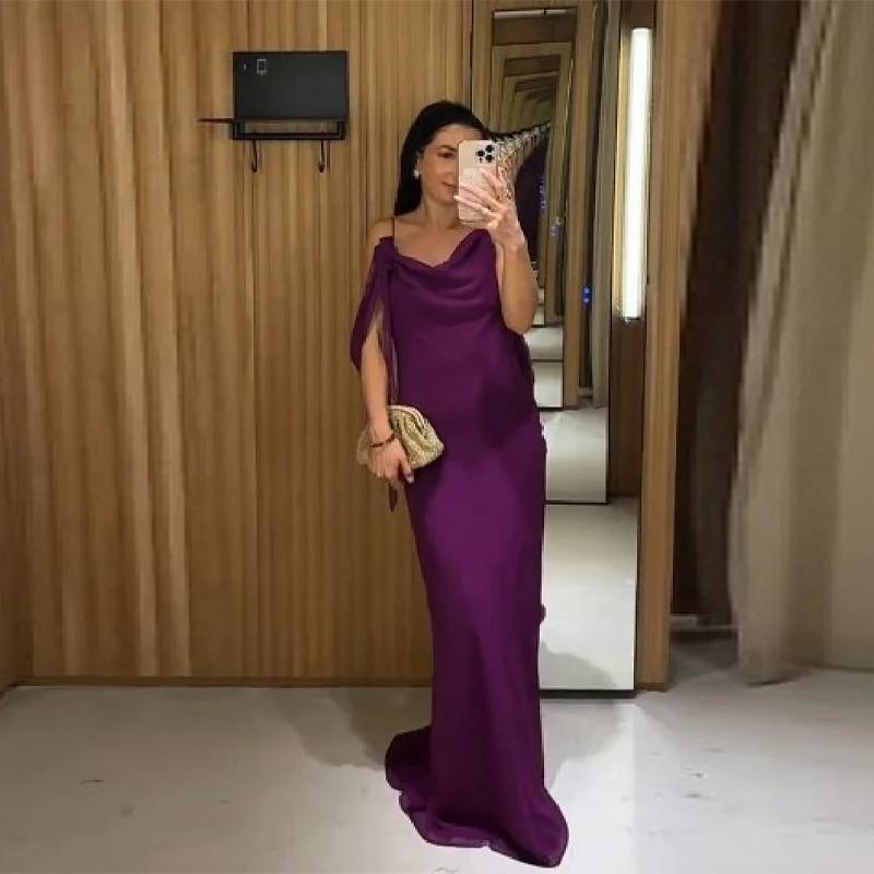 Robe longue en mousseline violette pour femme, collection été 2026, avec bretelles spaghetti, col dr