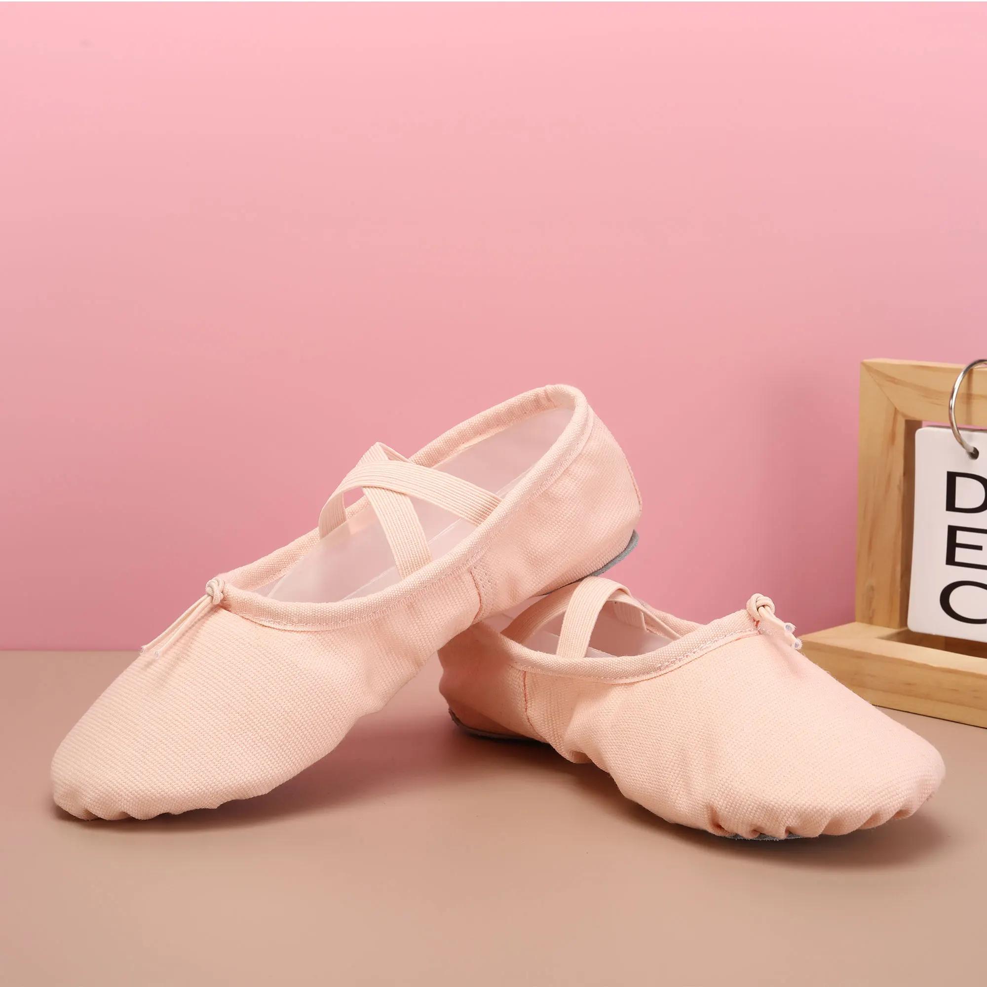 Chaussures de Ballet plates pour filles, ballerines en toile noires et roses, chaussures de danse po