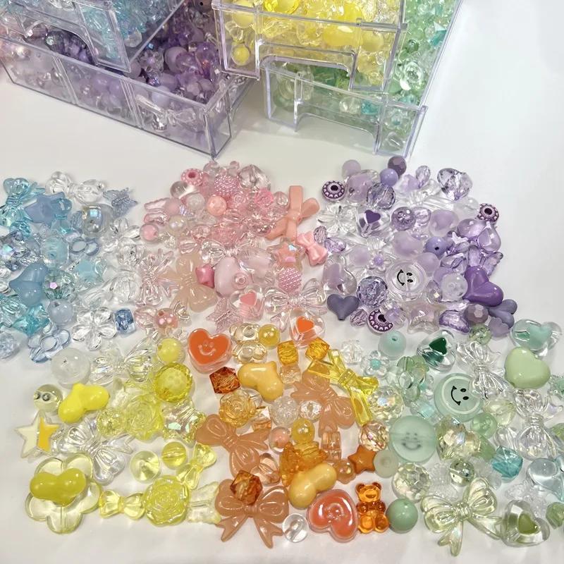 Perles acryliques de taille mixte aléatoire, 50g, perles de fleurs en forme de cœur souriant pour br