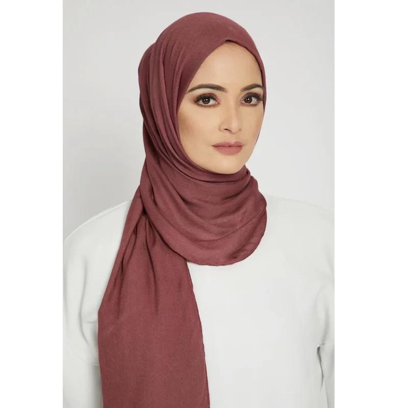 Écharpe Hijab en Jersey de Coton Modal pour Femme, Long Châle Musulman, Turban Doux Uni, Bandeau de