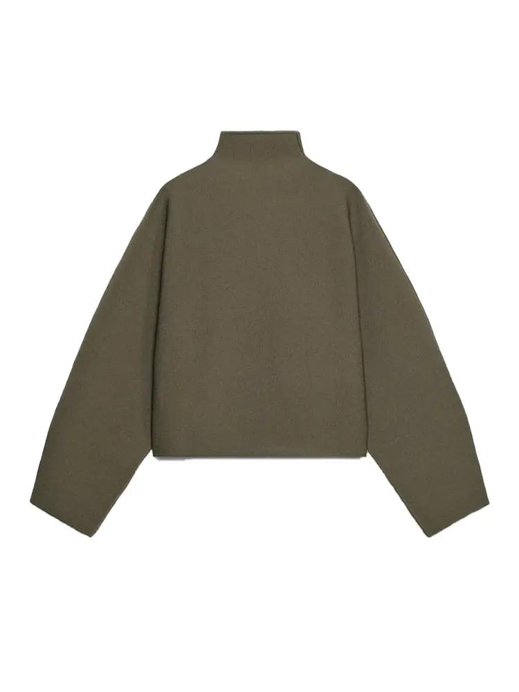 Veste courte Vintage à col montant pour femme, manteau ample et chaud avec fermeture éclair, manches