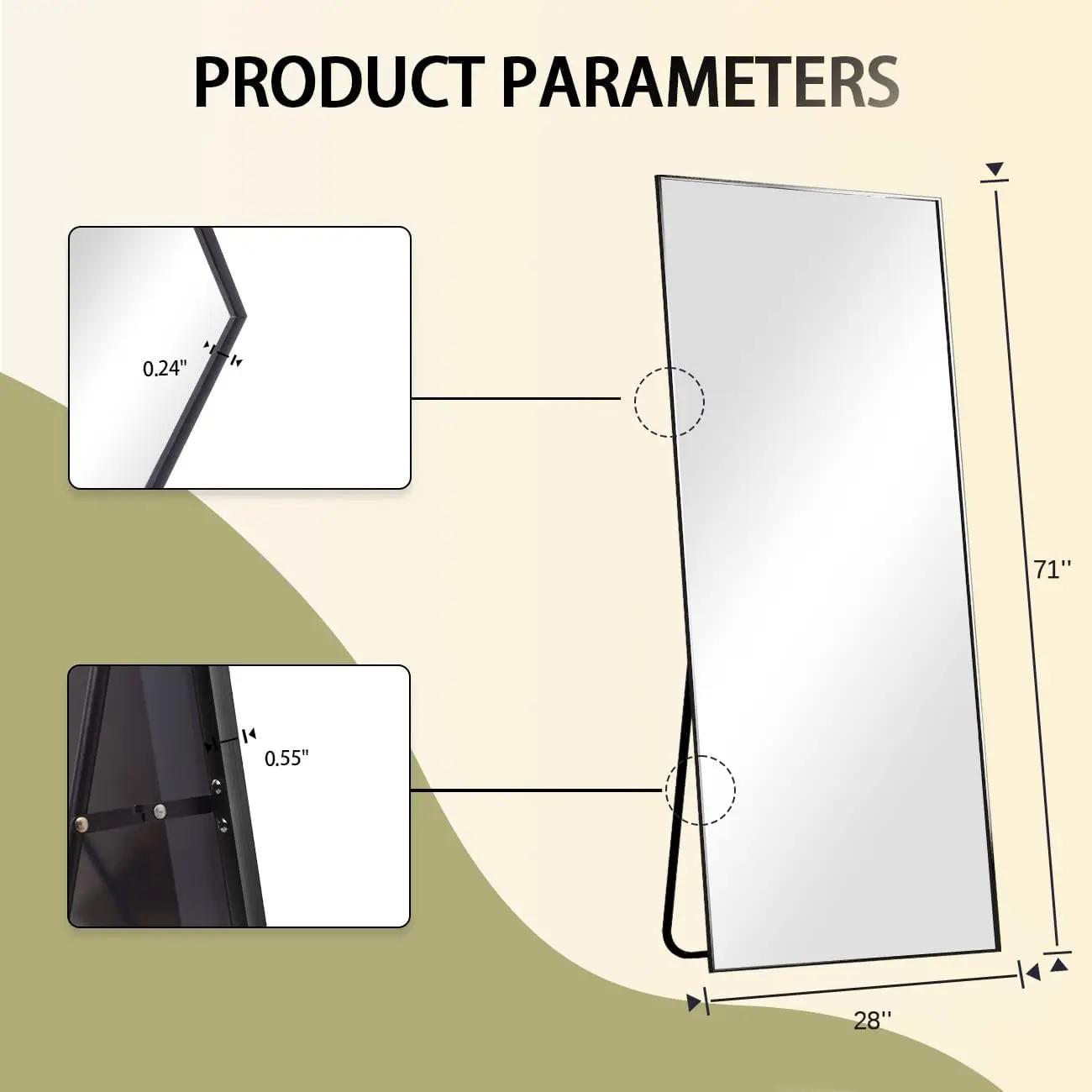 Miroir pleine longueur, 71 "x 26" sur pied suspendu ou penché contre le mur miroirs de sol Dressing
