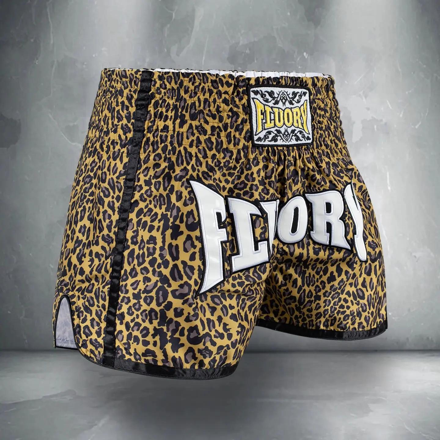 Short de combat Muay Thai fluoré imprimé - Short boxe patchs brodés professionnel