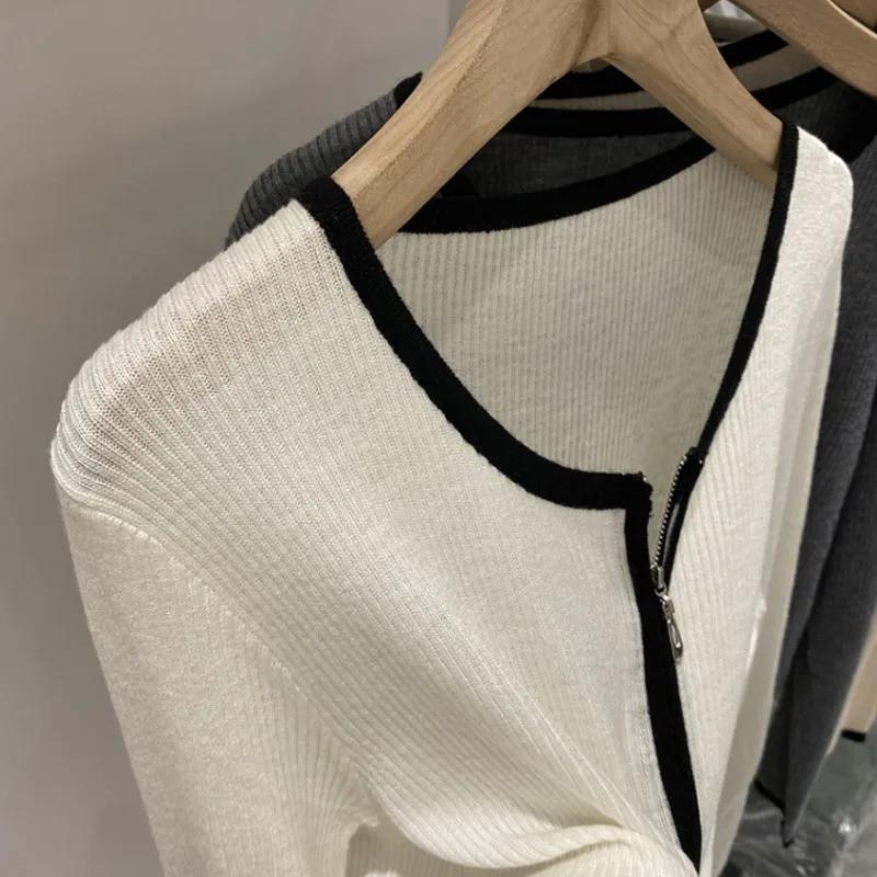 Pull tricoté femmes Cardigans nouveau à manches longues col rond blanc tricot pull Cardigan haut pou