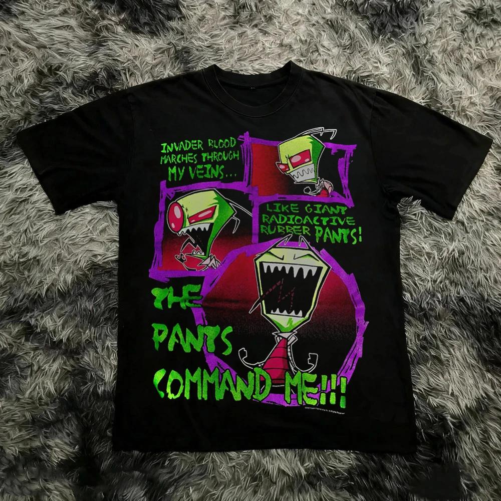 T-shirt vintage à manches courtes imprimé Invader Zim, style rétro unisexe, graphique années 90, nos