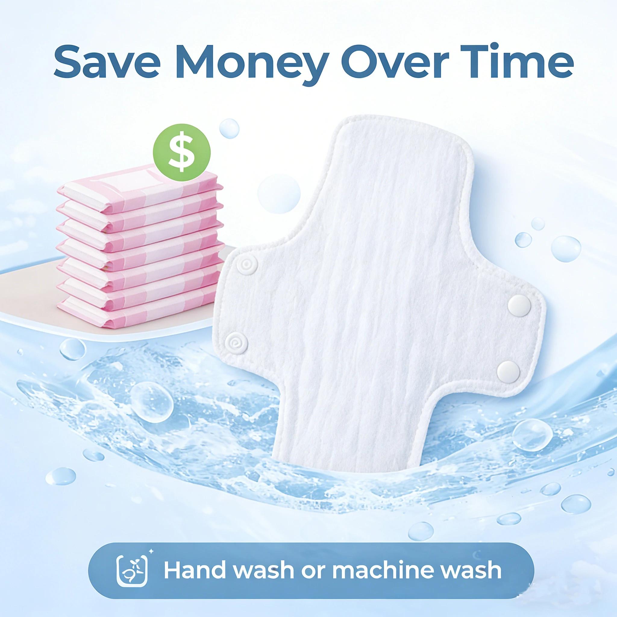 BIAI 5 pièces de coussinets en coton réutilisables lavables, doux pour la peau, coussinets en tissu