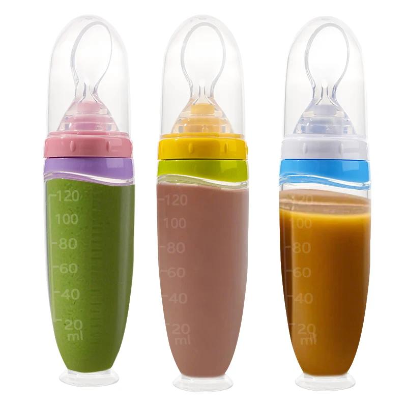 Mangeoire à presser en Silicone liquide pour bébé, 120 ml/4oz | Distributeur de purée de fruits et
