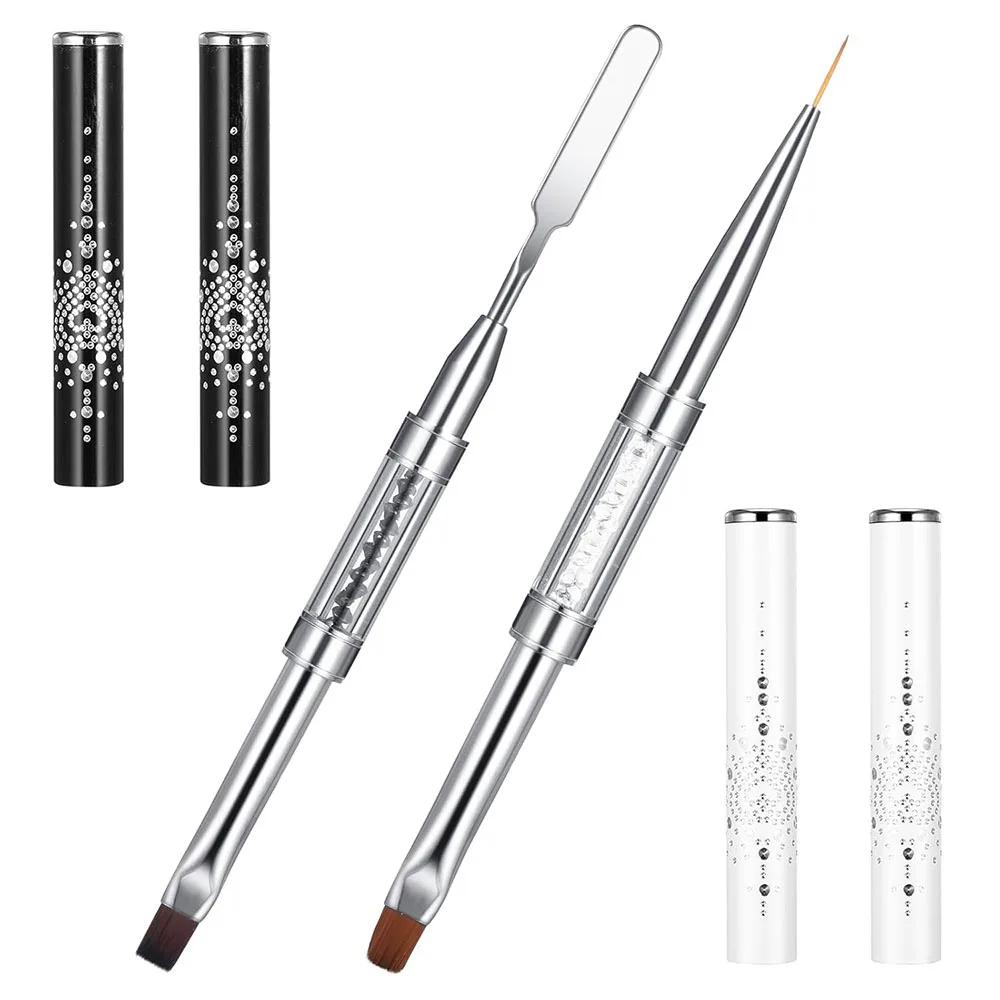 Brosse à ongles dure à double extrémité, constructeur de Gel, poignée en strass, pointe française po