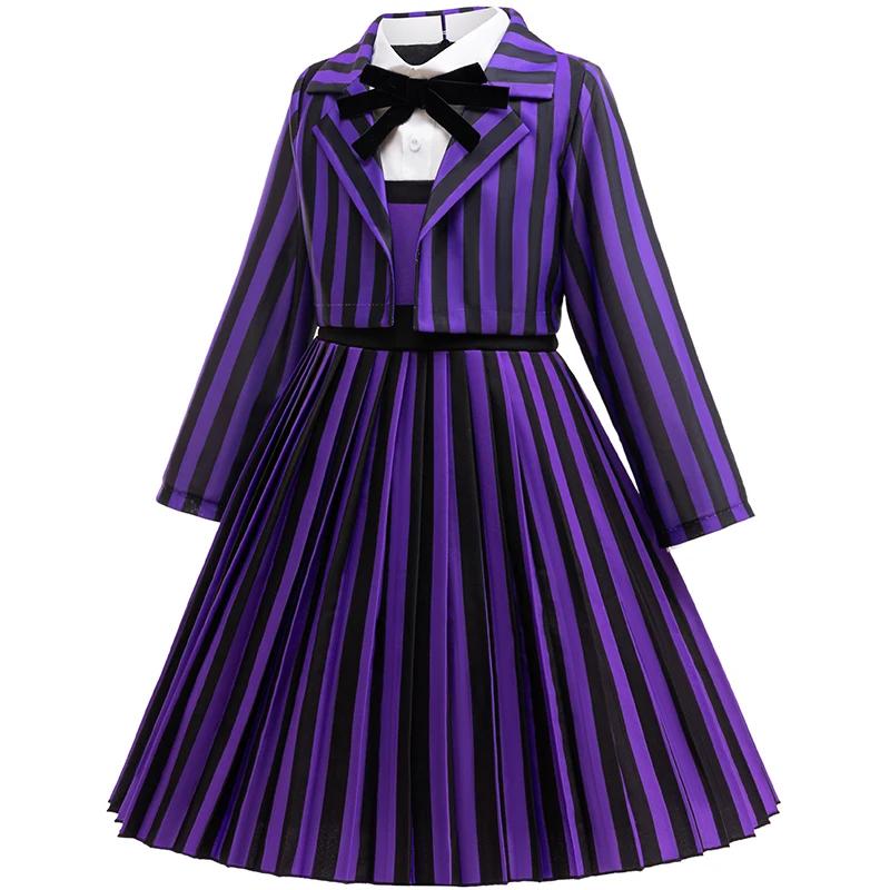 Vêtements pour enfants filles, 2 pièces, Costume d'halloween Cosplay du mercredi Enid, robes de fête