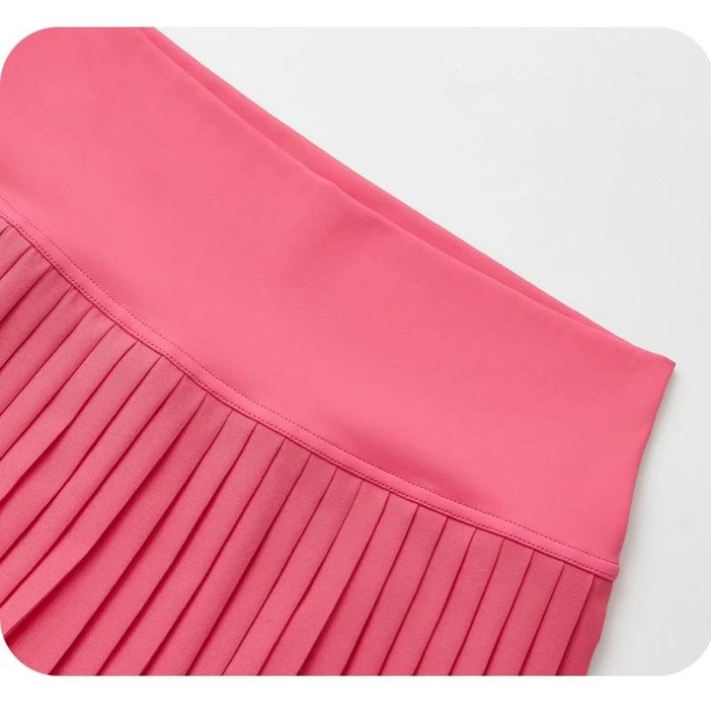 Jupe de tennis plissée taille haute style européen pour femme avec short intégré, jupe-short de yoga