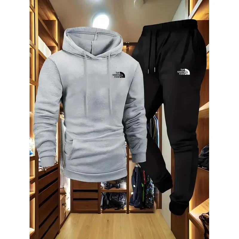 Ensemble deux pièces décontracté pour hommes, sweat-shirt à capuche et pantalon avec poches, coupe r