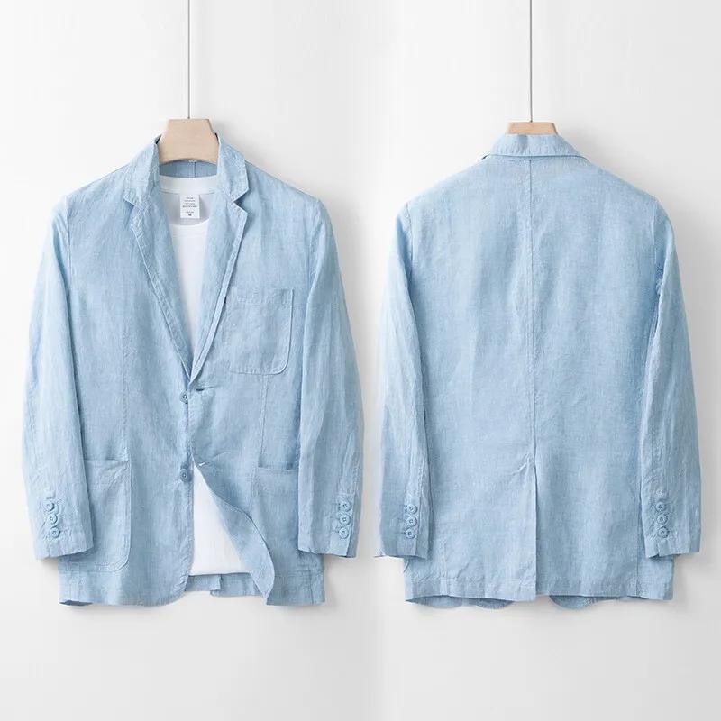 Veste de costume 100% lin pour hommes, haut d'été léger et respirant, couleur pure, léger, de luxe,