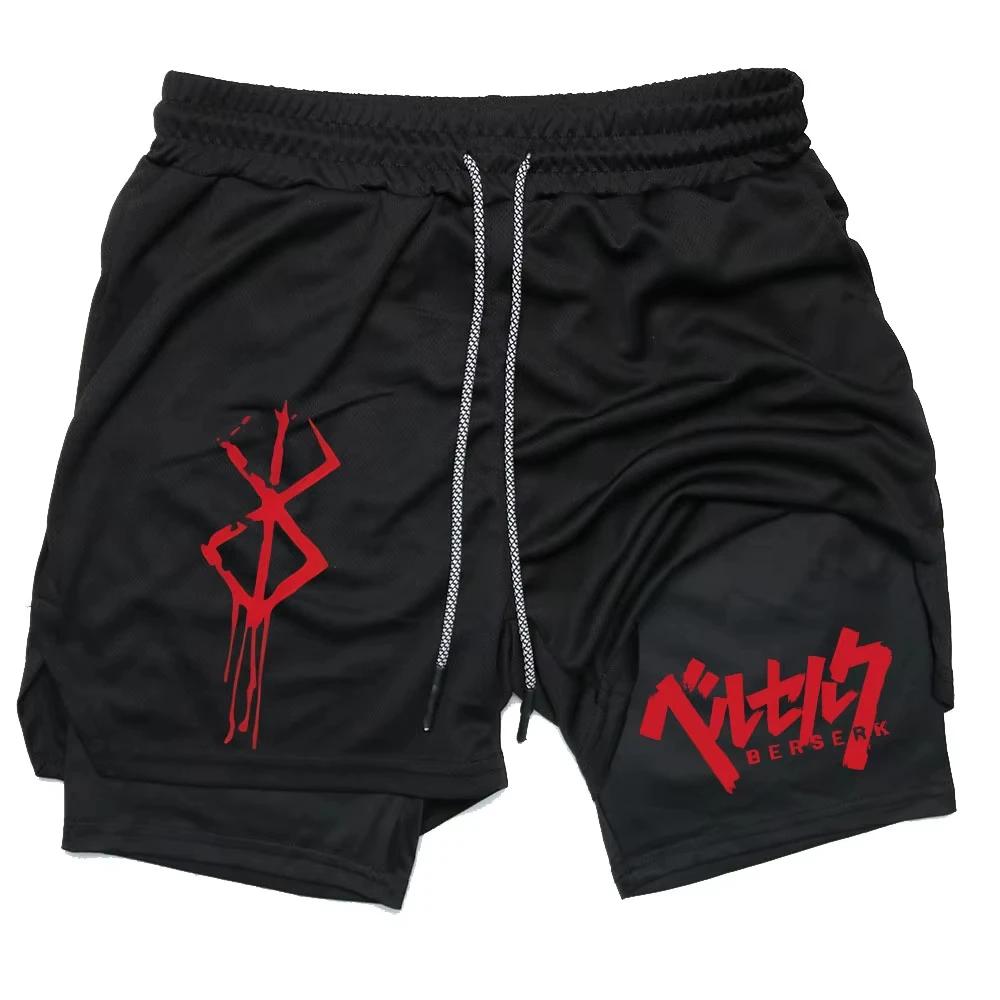 Anime Berserk Performance Shorts hommes 2 en 1 course Shorts de Compression entraînement Yoga vêteme