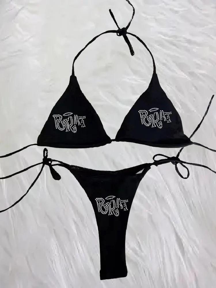2000s femme Punk nouveau maillot de plage vêtements gothiques BRAT strass impression Grunge maillot