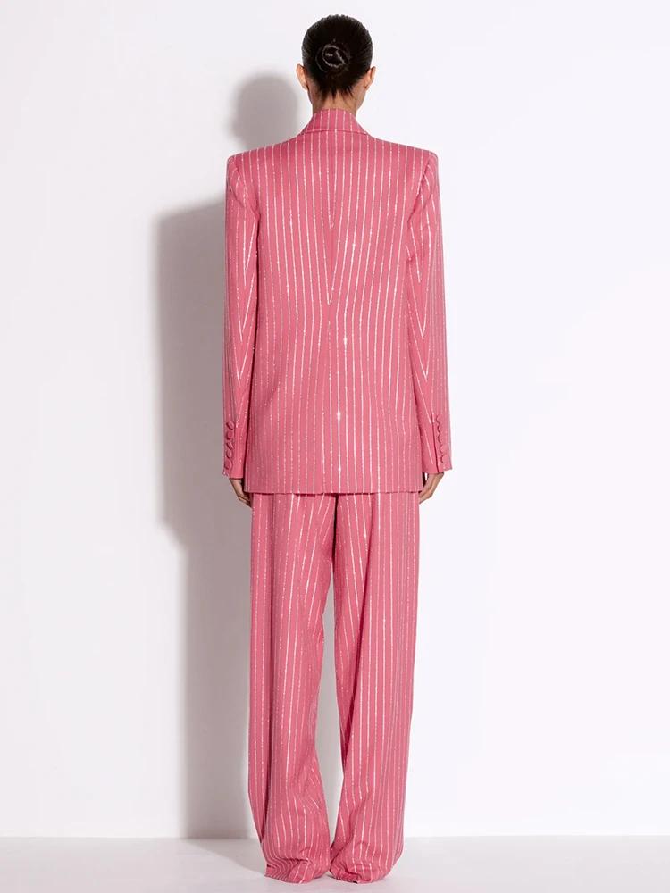 Ensemble de costume de créateur HIGH STREET, nouveauté 2026, pour femme, blazer à un bouton, rayures