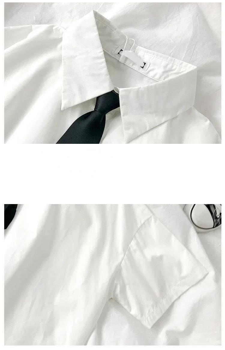 Chemise blanche pour femmes, chemisier à revers à manches courtes avec cravate, mode japonaise pour