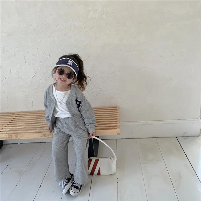 Ensembles de sport pour filles, 2 pièces, col rond, manches longues, chemisier et pantalon, nouvelle