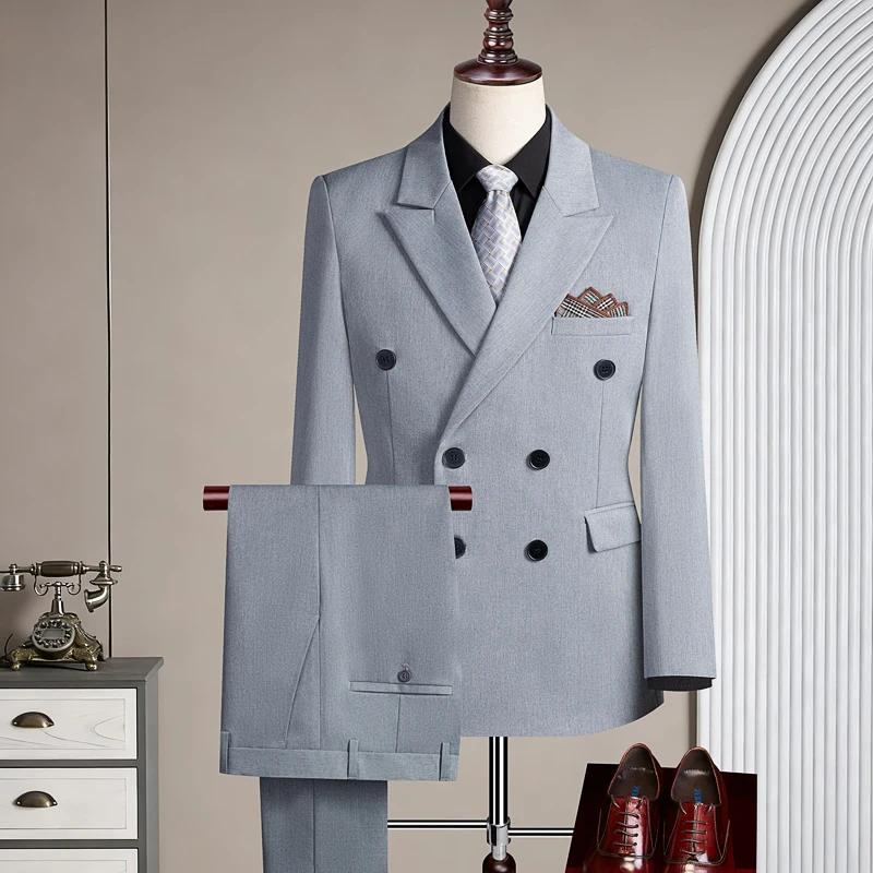 Costume décontracté trois pièces croisé pour homme, idéal pour les fêtes et les mariages, tenue légè