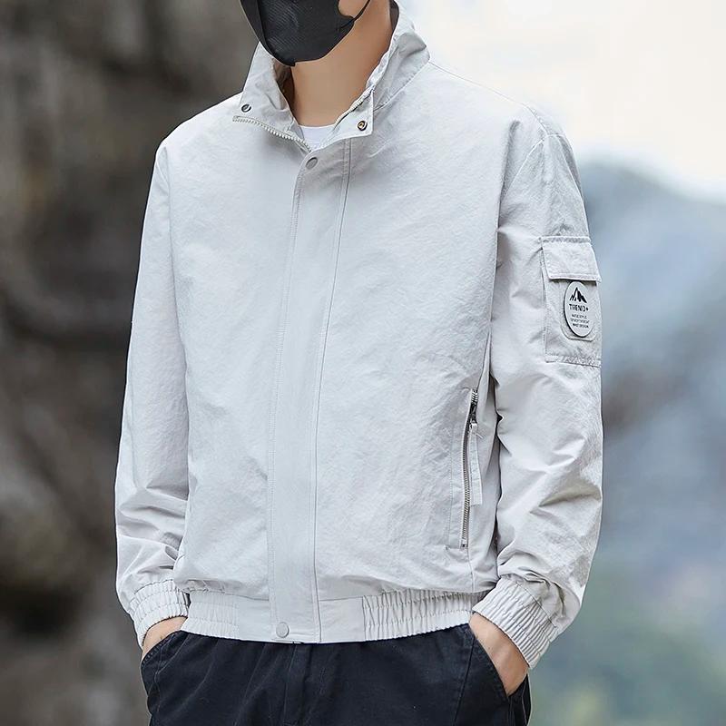 Veste cargo décontractée pour homme à col montant, style combinaison de vol, coupe-vent fin pour le