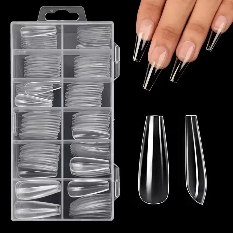Ensemble d'autocollants pour ongles transparents de 120 pièces, comprenant 12 tailles telles que des