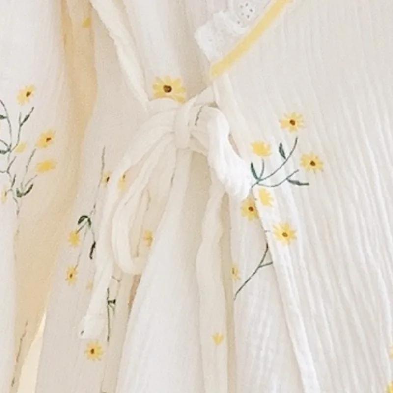 Robe de maternité en gaze de coton, kimono fin, pyjama d'allaitement pour la grossesse, post-partum,