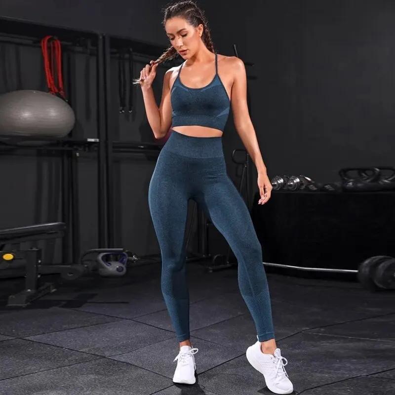 Ensemble de yoga sans couture pour femme, survêtement 2 pièces, vêtements de sport d'entraînement, l