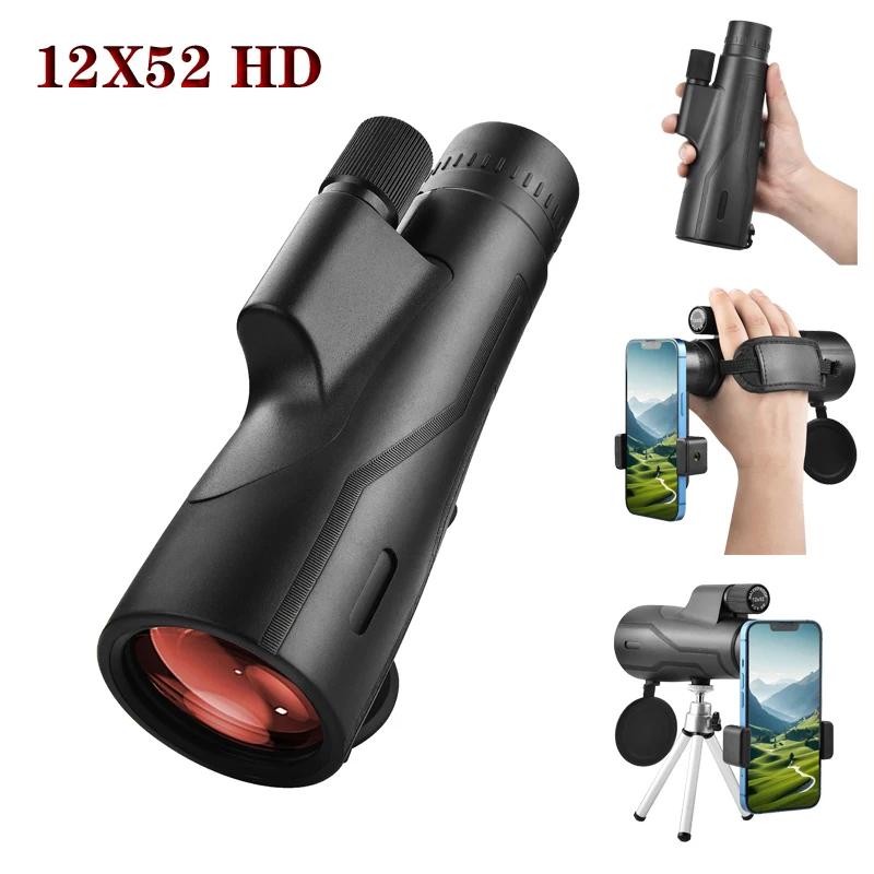Télescope monoculaire ED puissant à large angle 12x52, monocle BAK4 à très faible dispersion, antibu