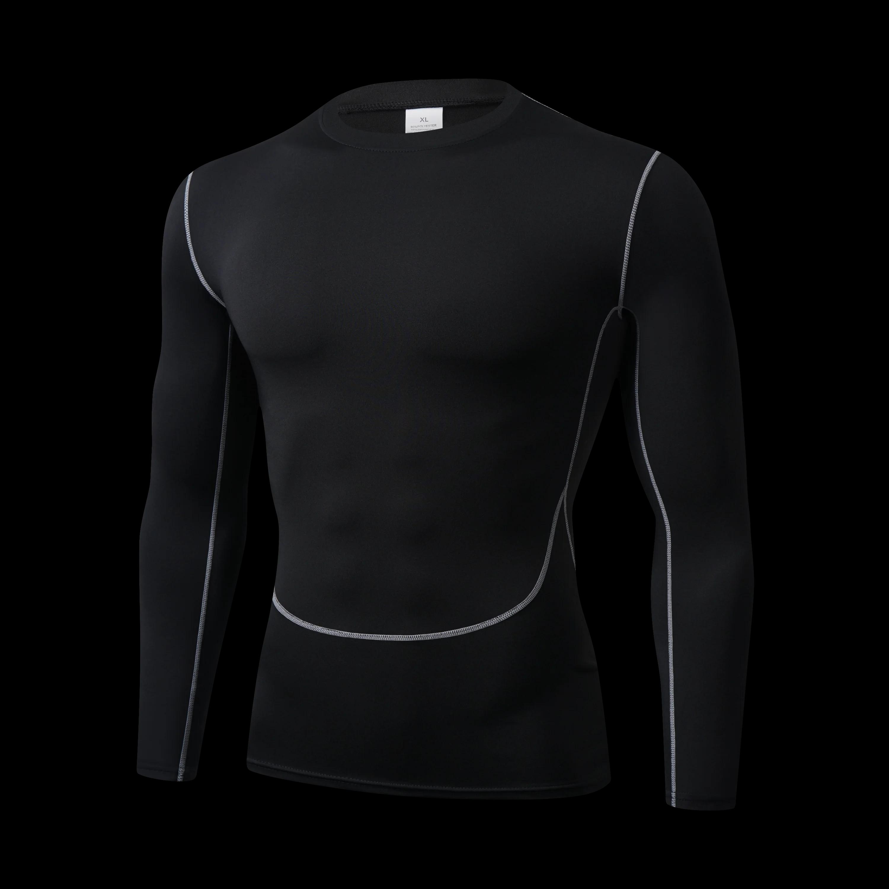 T-shirt de sport à manches longues pour hommes, coupe ajustée, absorbant la sueur, respirant, combin