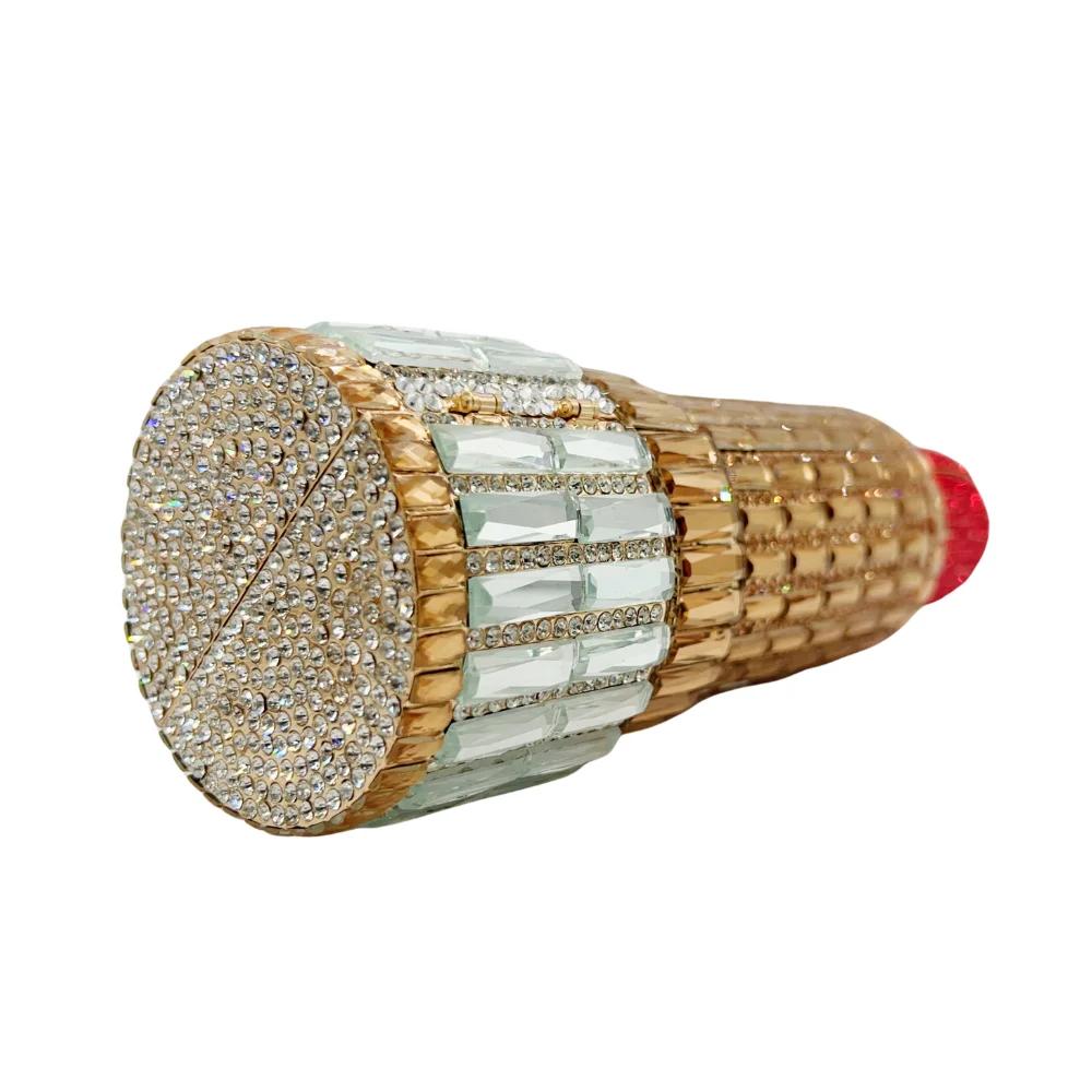 Pochette de rouge à lèvres à dessus plat, sac de soirée en strass cristal pour femme. Sac à main de