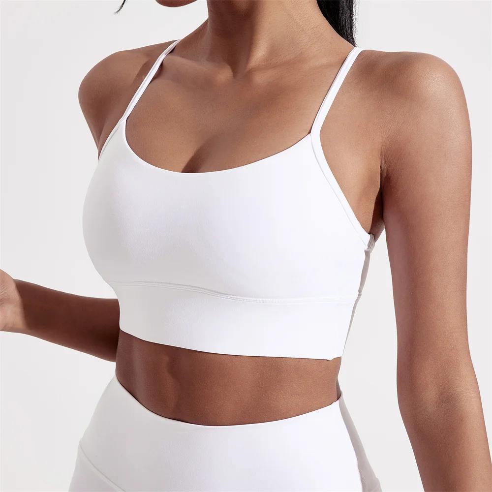 Soutien-gorge de Sport pour femmes, couleur unie, ligne en forme de Y, haut doux et serré, entraînem