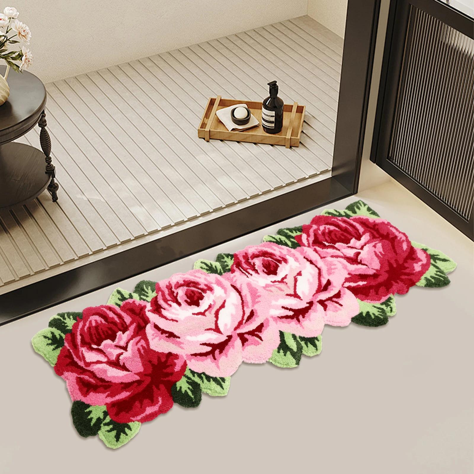 Tapis en peluche lavable de style moderne, 4 couleurs, fleur lea polymères, anti-ald, polymère de so