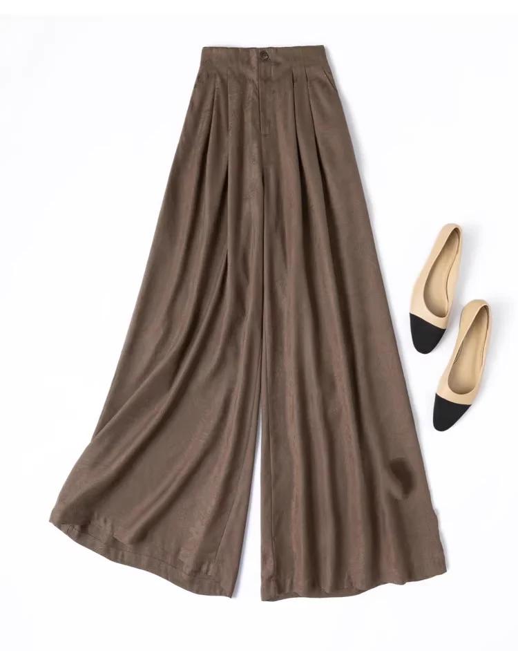 Pantalon en soie véritable 100% Birdtree 28M, pantalon large à taille élastique jacquard pour femme,