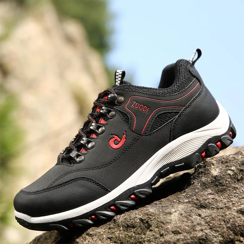 Chaussures de randonnée imperméables en cuir PU pour hommes, chaussures d'extérieur résistantes à l'