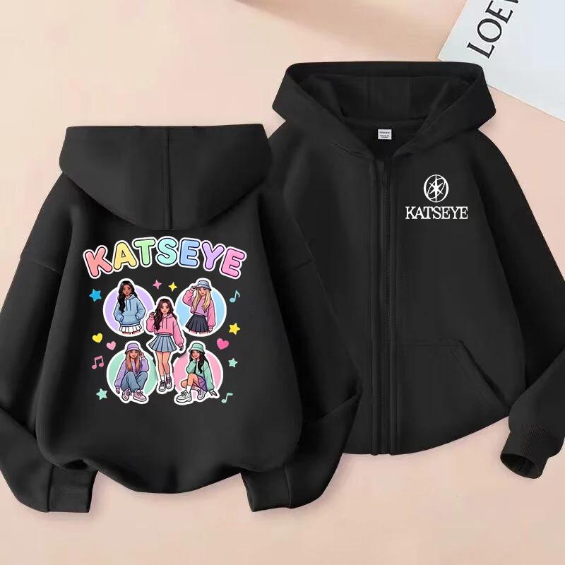 Vêtements pour petites filles, sweat-shirt à capuche avec fermeture éclair Katseye, sweat-shirt déco