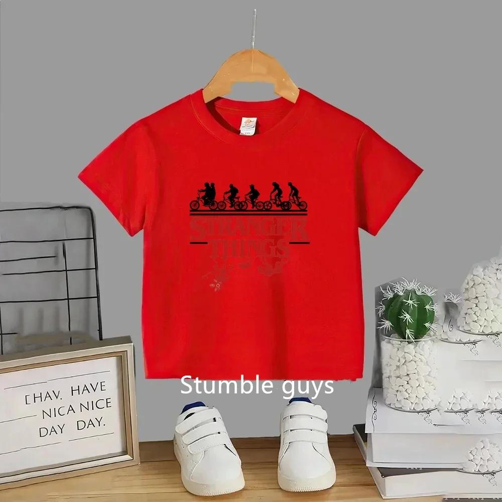 T-shirt d'été pour enfants, motif dessin animé mignon, imprimé Stranger Things, vêtements pour garço