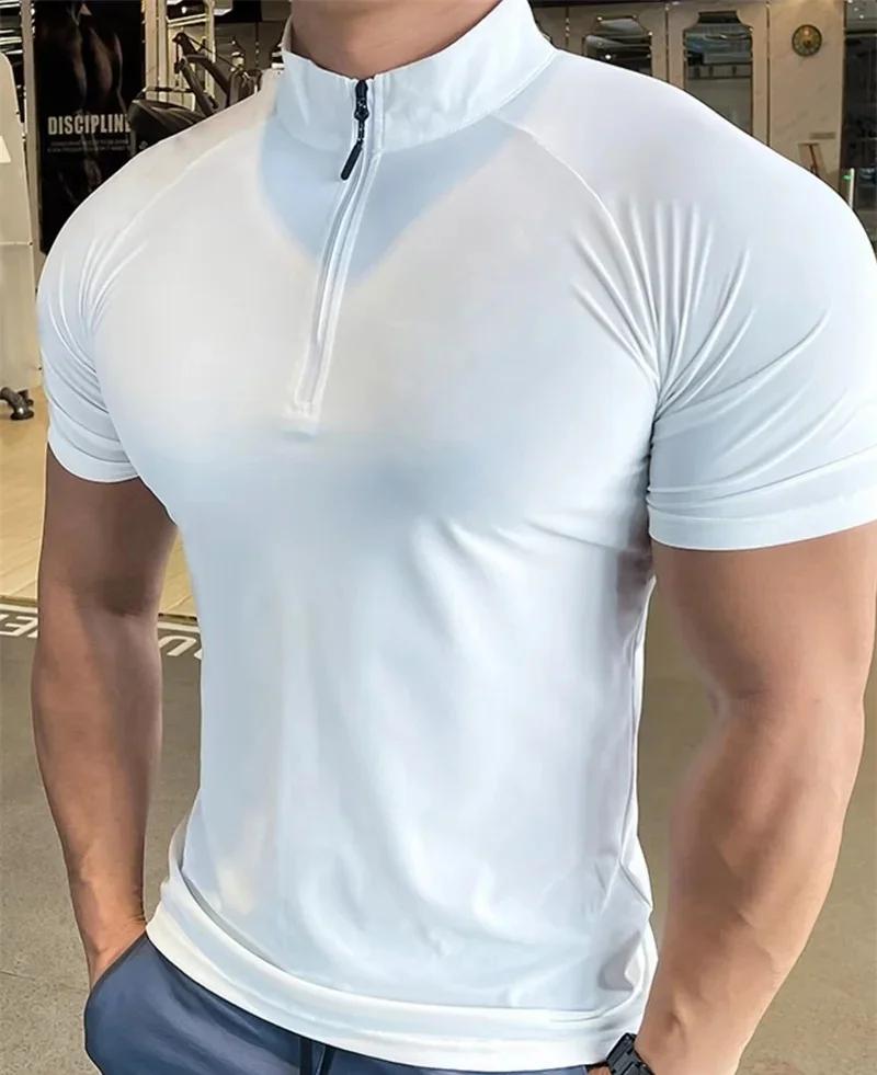 T-shirt de sport pour hommes, séchage rapide, élastique, entraînement, course à pied, Fitness, manch