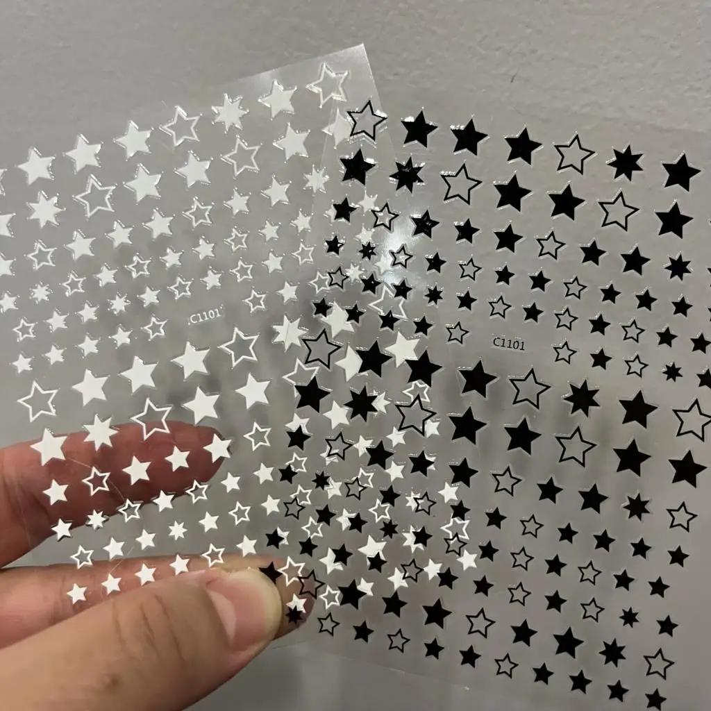 Autocollant 3D étoile noir et blanc pour Nail Art, décalcomanies auto-adhésives pentagramme Y2K, pai
