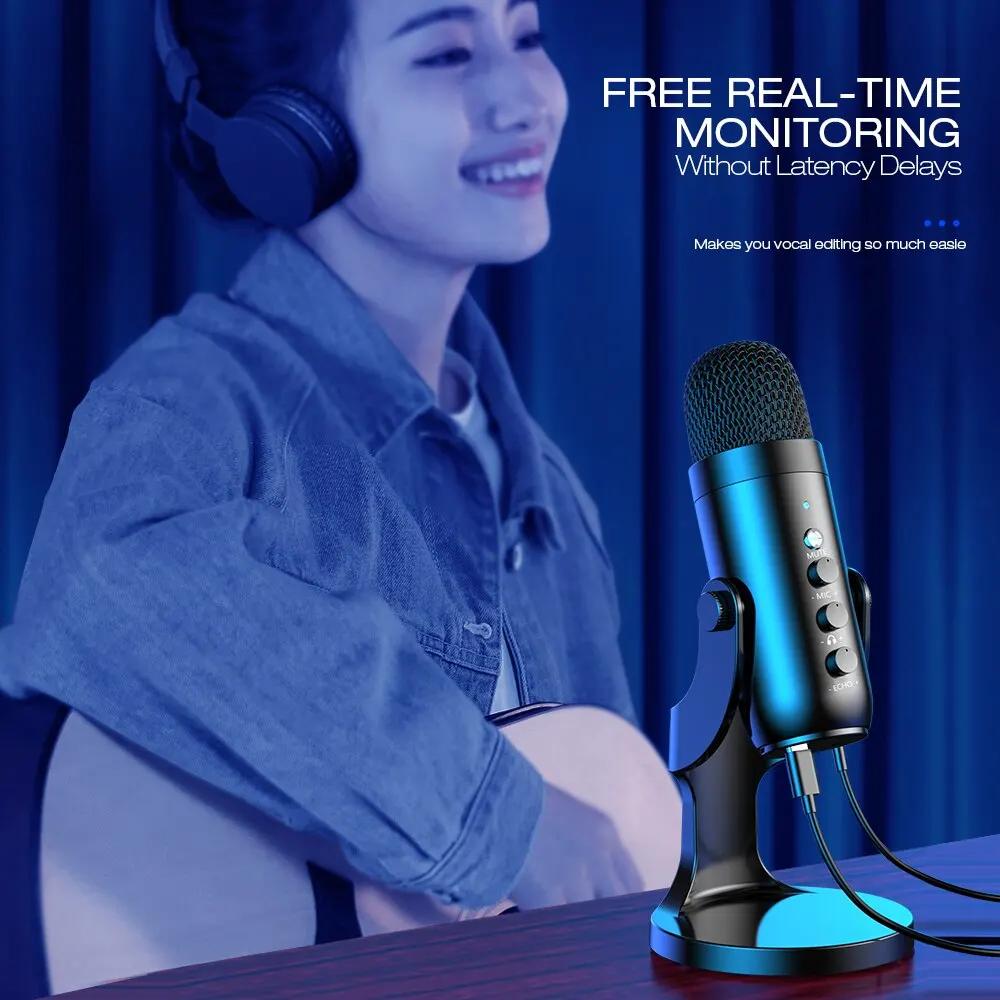 Haomuren Microphone USB pour PC Mac enregistrement de jeu flux Podcast, micro à condensateur d'ordin