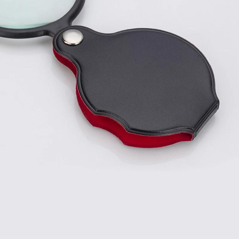 Mini loupe 50/60mm, étui en cuir plié 6/8X, Portable, lecture de journaux, bijoux, cadeau, loupe à l