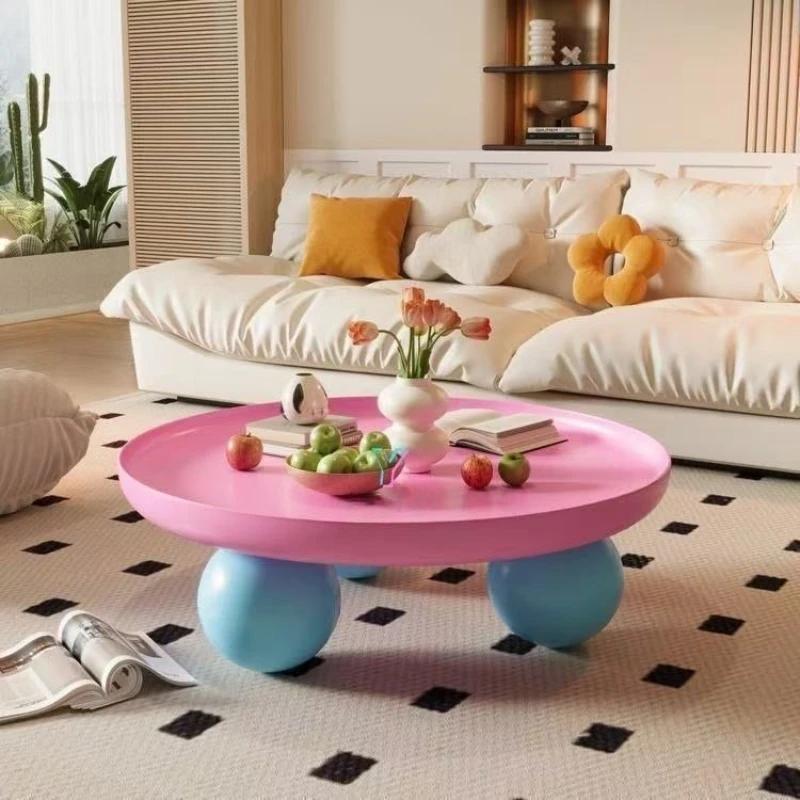 Table basse ronde crème française 2025, Simple et moderne, Dopamine, salon, maison, Table basse créa