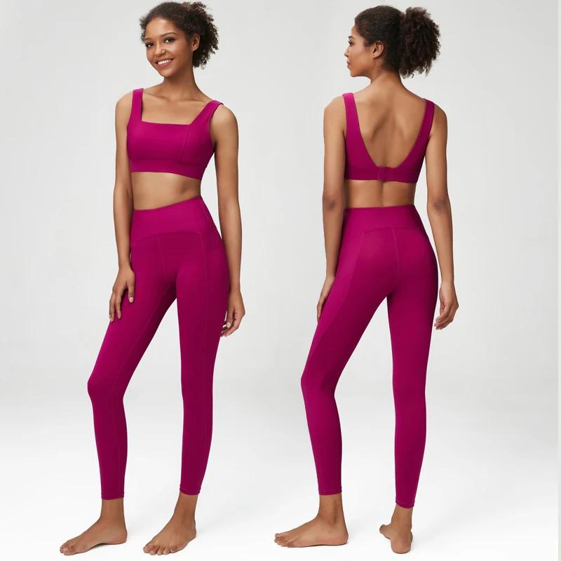 Ensemble yoga fitness femme couleur unie - Soutien-gorge sexy veste leggings 2/3 pièces