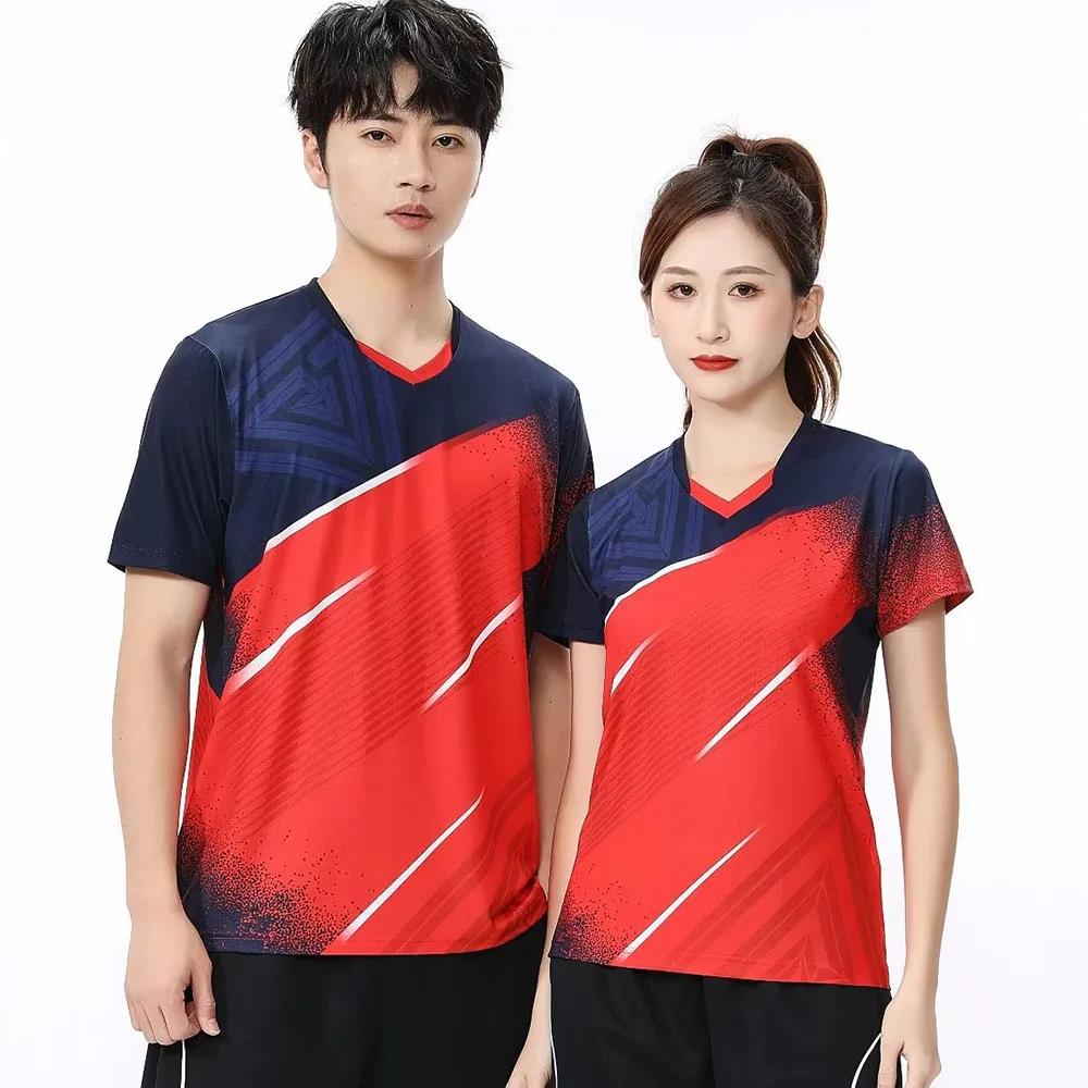 T-shirt de tennis et de ping-pong à séchage rapide pour hommes et femmes, manches courtes, maillot d