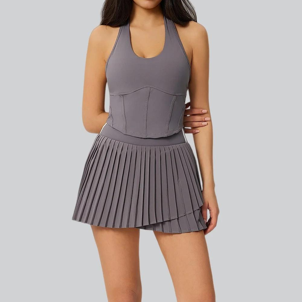 Ensemble de yoga 2 pièces pour femme, comprenant un soutien-gorge de sport et une jupe courte de yog