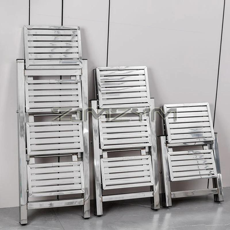Tabouret d'échelle en acier inoxydable pliant télescopique épaissi escabeau intérieur multifonctionn