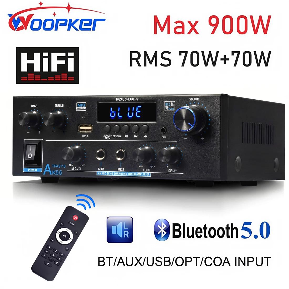 Woopker amplificateur AK55 900W Max 2.0 canaux évalués 70W + 70W Bluetooth Audio Hifi AMP karaoké le