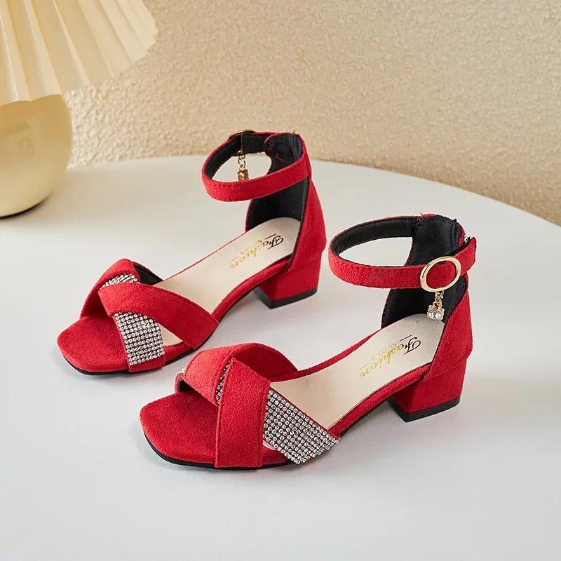 Chaussures Mary Jane pour enfants, pour fêtes, mariages, spectacles, sandales à talons bas plissées