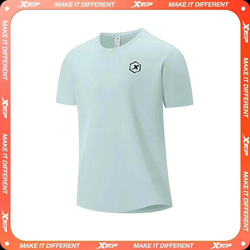 Xtep T-Shirt à manches courtes et col rond pour hommes, séchage rapide, entraînement sportif, respir