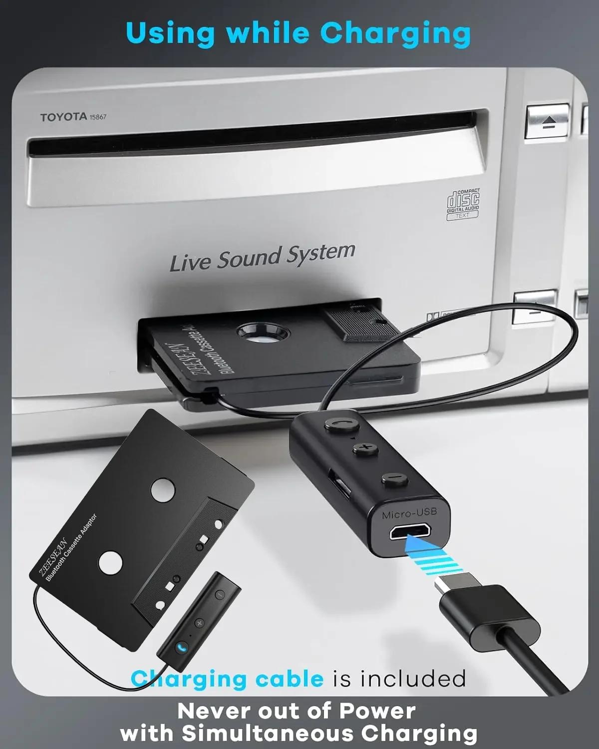 Récepteur Bluetooth audio de voiture avec adaptateur de lecteur, adaptateur de cassette prenant en c