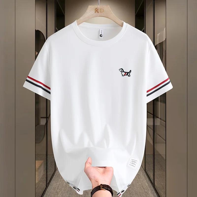 T-shirt d'été de luxe pour homme, col rond, broderie de marque, motif chien, manches courtes, hauts